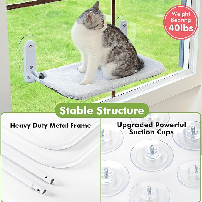 2PC Cat Window Perch Cordless Foldable Cat Hammock Bed - Image 3