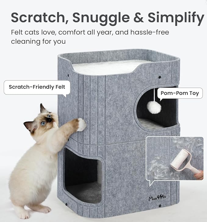 Made4Pets Cat House for Indoor Use, 2-Storey Cube Bed Cave, Covered Hideaway - Image 3