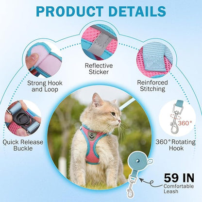 SCENEREAL Cat Harness and Leash Set Escape Proof, Adjustable Soft Air Mesh - Image 3