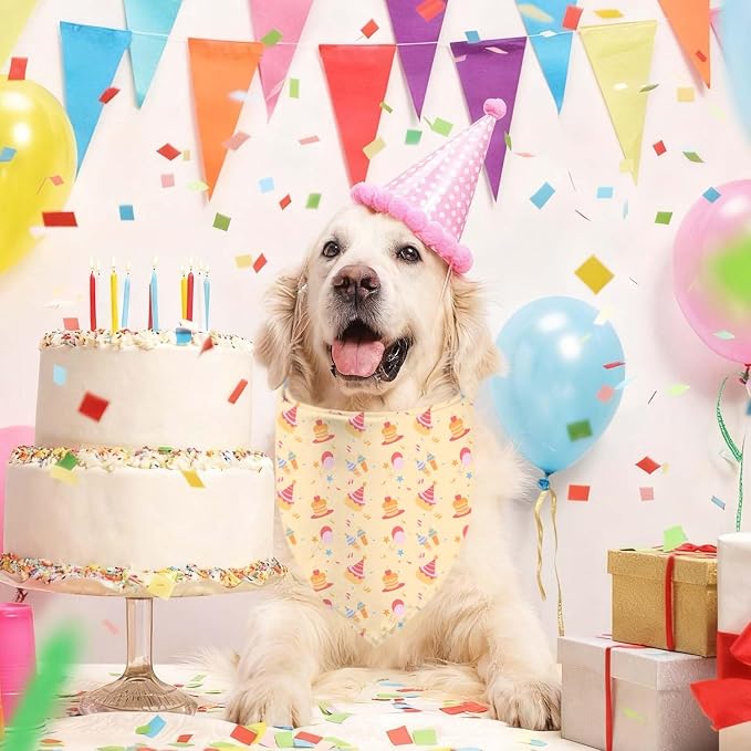 Birthday Dog Bandanas, Double Side Reversible Large Pet Scarves, Celebration Set - Image 2
