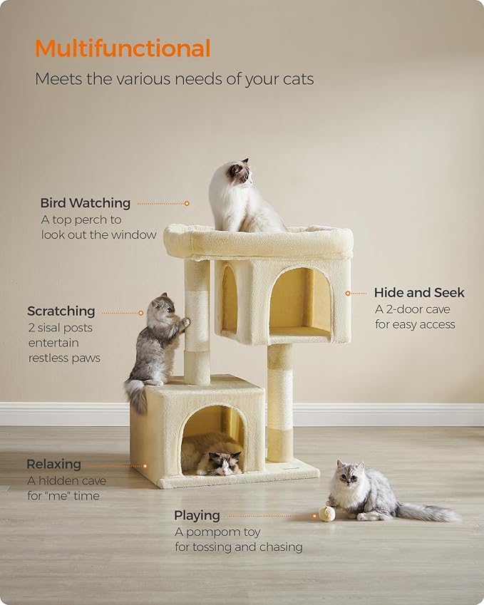 Feandrea Cat Tree, 40.6-Inch Cat Tower, Plush Condo - Image 4