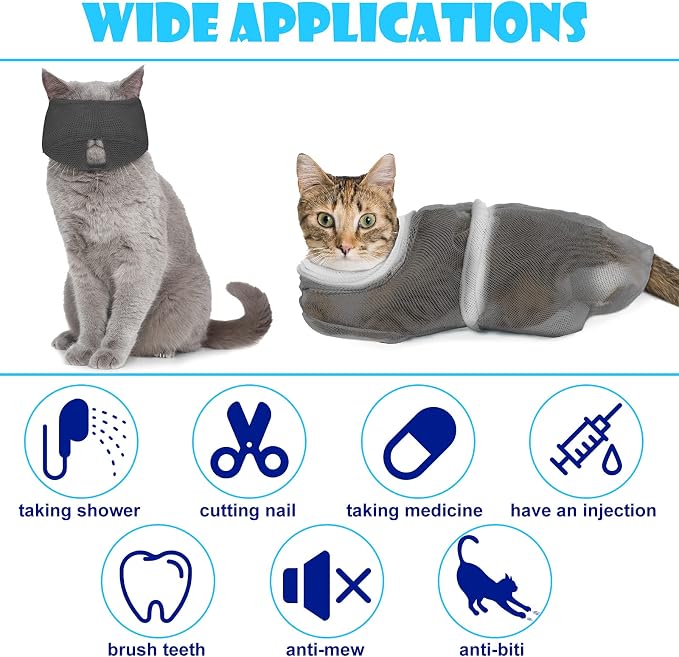 Patelai 5 Pcs Cat Bathing Bag Set Cat Grooming Bag Adjustable Pet Shower Net - Image 3