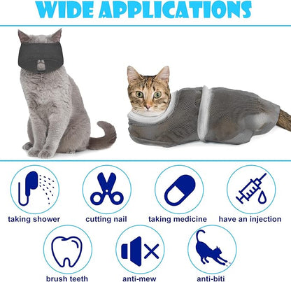 Patelai 5 Pcs Cat Bathing Bag Set Cat Grooming Bag Adjustable Pet Shower Net - Image 3