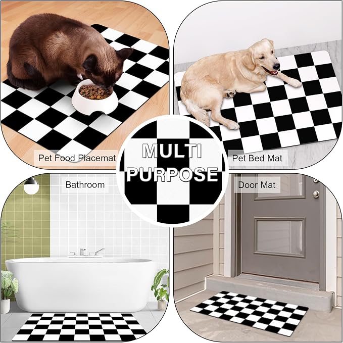 Pet Feeding Mat, Checkered Cat Bowl Mats, Quick Dry Dog Water Dispenser Mats - Image 6
