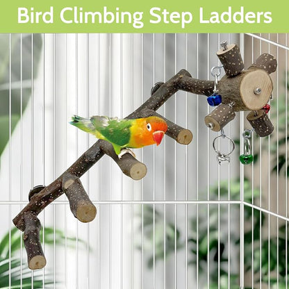 BNOSDM Natural Wood Bird Ladder Perch 6Pcs Parrot Stand Branches Climbing - Image 8