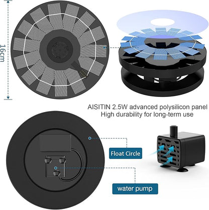 AISITIN 2.5W Solar Bird Bath Fountain Pump, Solar Fountain Pump - Image 3