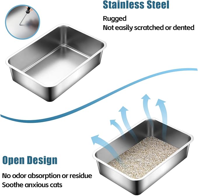 Stainless Steel Cat Litter Box, Metal High Sided Kitty Large Litter Box Pan - Image 4