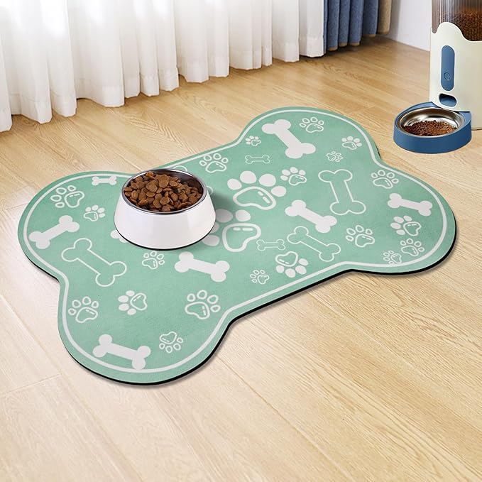 Dog Cat Mat for Food and Water, Rapid Absorbent Pet Feeding Mat, Bone Shaped by VoanosHome
