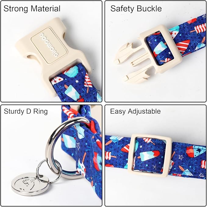 DOGWONG Cotton Dog Collar, Popcile Summer Dog Collar Durable Soft Natural - Image 3