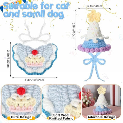 Sanwuta 2 Pcs Cat Birthday Party Supplies, Knit Cat Hat Kitten Birthday Bib - Image 3