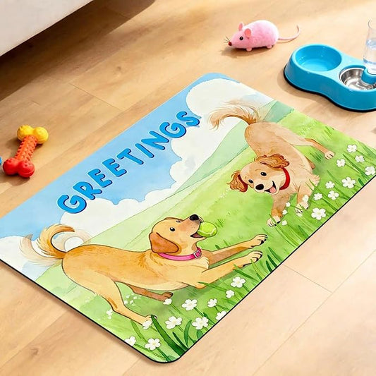 Dog Food Mat for Floors Absorbent, Pet Food Mat, Dogs Greetings Quick Dry Dog by BACDOILQ