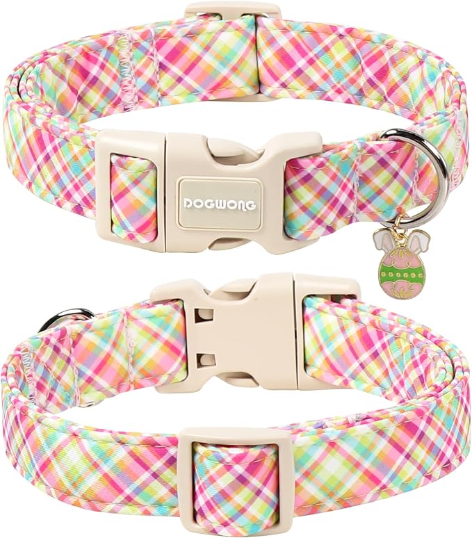 DOGWONG Easter Dog Collar, Cute Easter Colorful Plaid Pet Collar Durable - Image 2