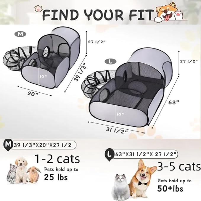 Pet Playpen with Surround Tunnel, Outdoor/Indoor Cat Playpen with Breathable - Image 2