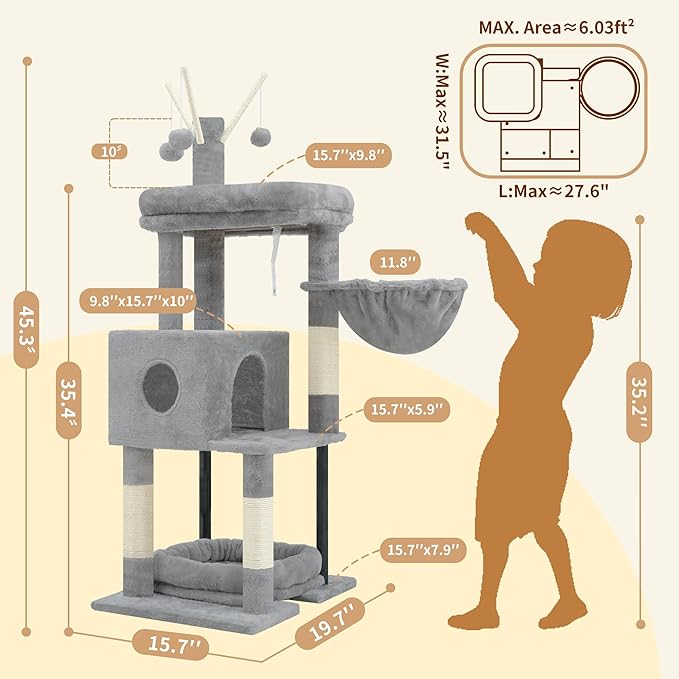 Heybly Cat Tree, 45.3-Inch Cat Tower - Image 4