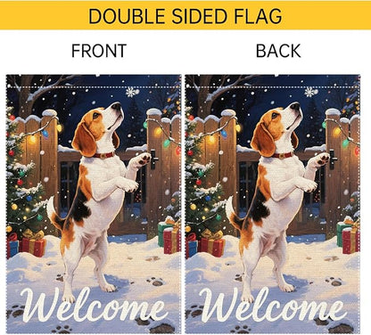 Beagle Dog Welcome Garden Flag 12x18 Inch Double Sided Christmas Burlap Yard - Image 6