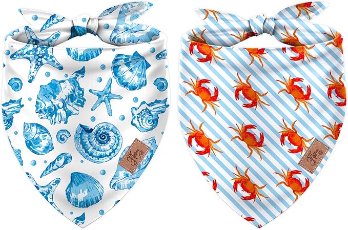 JarThenaAMCS 2Pcs Sea Dog Bandana Summer Ocean Animal Theme Triangle Pet Scarf by JarThenaAMCS