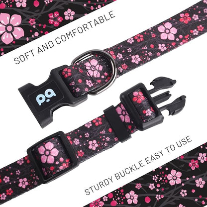 QQPETS Adjustable Soft Dog Collar: Print Flower Pink Multicolor Cute Patterns - Image 3