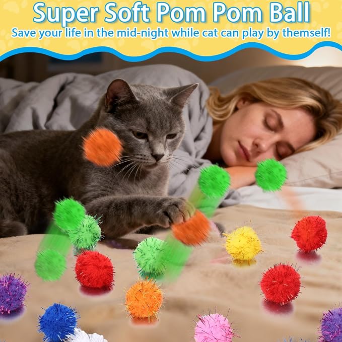 Mity rain 101PCS Cat Ball Launchers & Pom Pom Balls Interactive Cat Toy Set – - Image 3