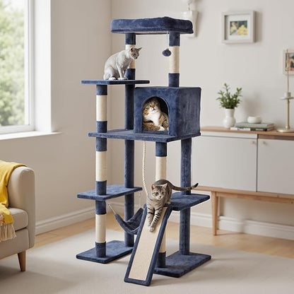 DUMOS Large 63in Cat Tree Tower, Natural Sisal Scratching Posts, Extended - Image 7