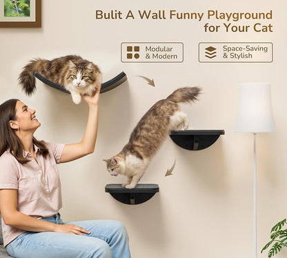 Gray Cat Wall Shelf with Grey Sisal Mat, Curved Cat Bed - Image 4
