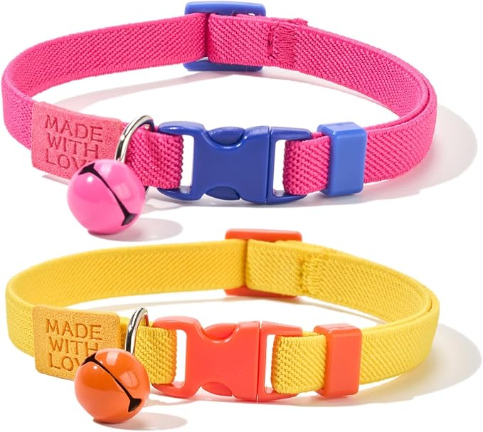 Elastic Cat Collar 2 Pack of Safety Quick Release Cat Collars by YUDOTE