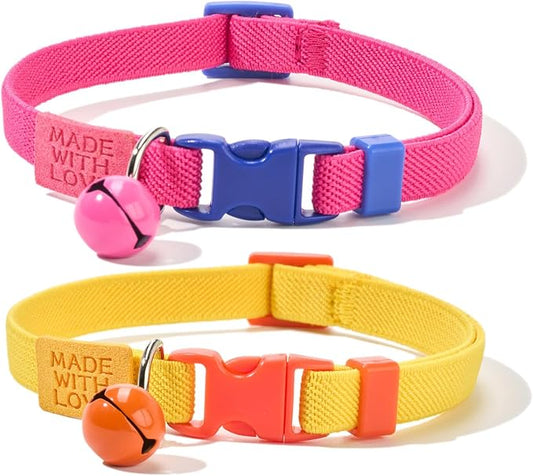 Elastic Cat Collar 2 Pack of Safety Quick Release Cat Collars by YUDOTE