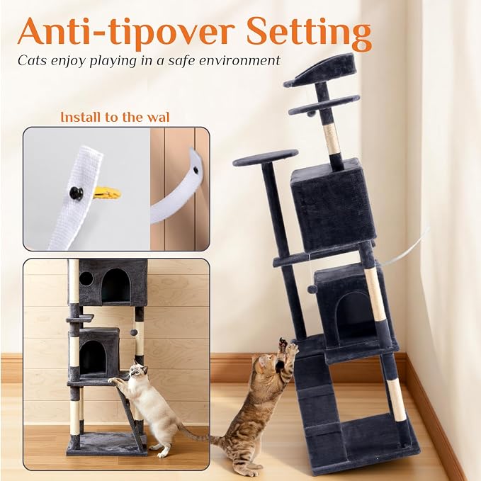 DUMOS 70-inch Indoor Cat Tree Tower –Multi-Level Pet House - Image 5