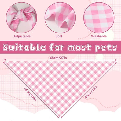 2Pcs Pink Plaid Dog Bandanas Valentine's Triangle Pet Scarf Adjustable Puppy - Image 2