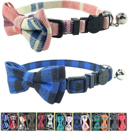 Cat Collar Breakaway with Bell and Bow Tie, Plaid Design Adjustable Safety by Ximipet