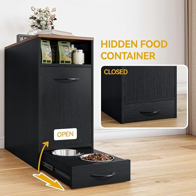 DWVO Dog Feeding Station with Storage, Dog Food Cabinet with 2 Feeder Bowls - Image 6