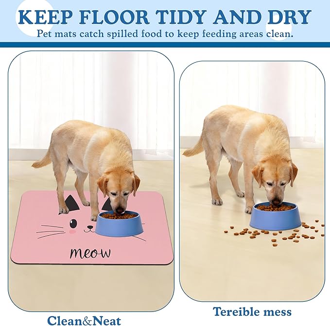Pink Cat Dog Food Mat–Christmas Stocking Absorbent Quick Dry Feeding Placemat - Image 5