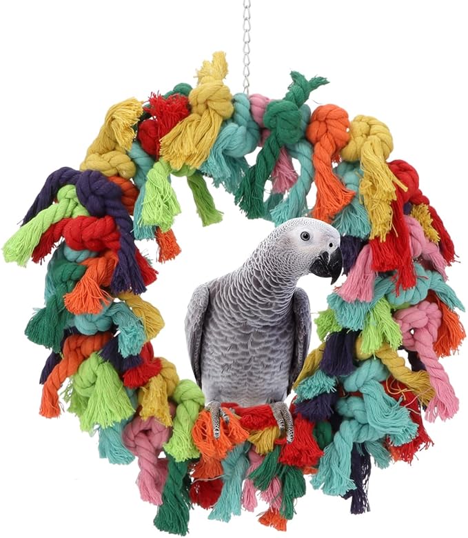 Bird Colorful Cotton Rope Hanging Ring Parrot Preening Grooming Chew Climb by Wontee