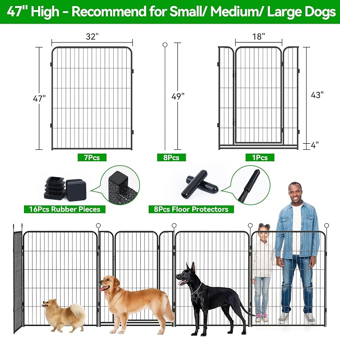 Dog Playpen Outdoor Extra Wide 8 Piece Panels Heavy Duty Dog Fence 47" Height - Image 3