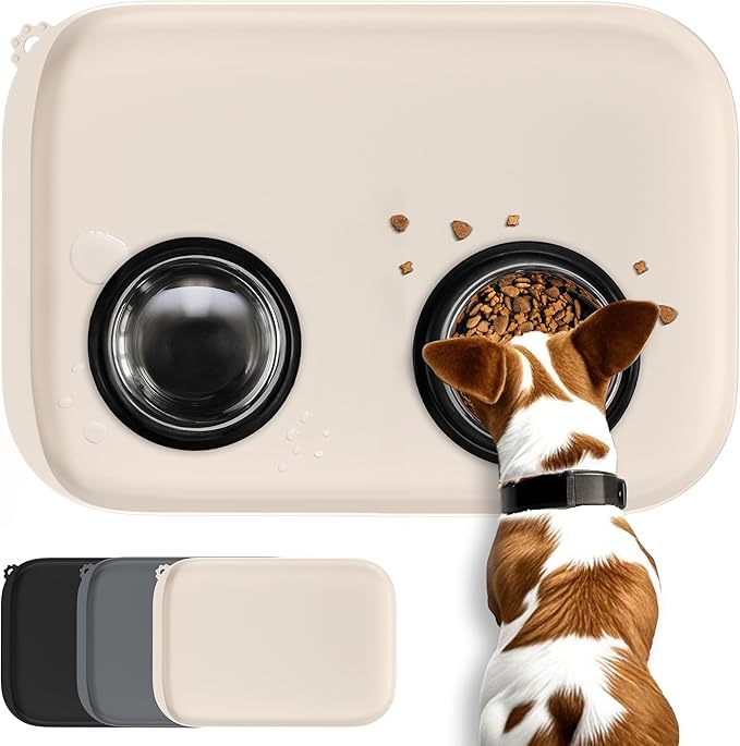 Silicone Dog Food Mat with Side Pocket & Hook Hole, Soft Raised Edges, Easy by Conlun