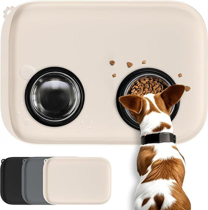 Silicone Dog Food Mat with Side Pocket & Hook Hole, Soft Raised Edges, Easy by Conlun