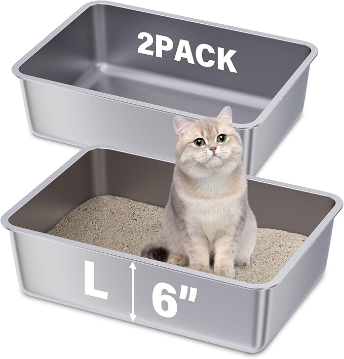 Stainless Steel Litter Box 2 Pack, 19.7"x13.7"x6" Large Metal Litter Box - Image 8