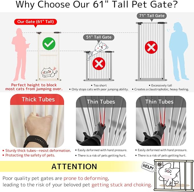 Lumizone Extra Tall Cat Gate 61.02" High Pressure Mounted Extra Wide - Image 3