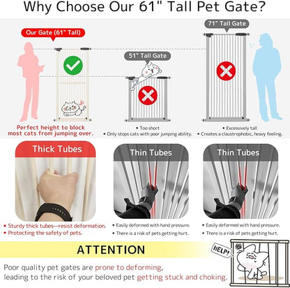 Lumizone Extra Tall Cat Gate 61.02" High Pressure Mounted Extra Wide - Image 3