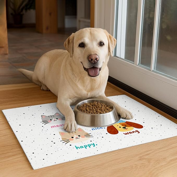 Pet Feeding Mat 24x16 inch Cat and Dog Print Meal Pad Non Slip Floor Mat - Image 4