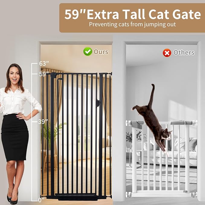 59“ Extra Tall Cat Gate for Doorway：29.4-33.4” Wide Pet Gate, Auto Close/One - Image 6