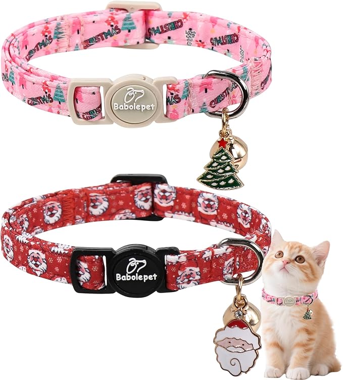 2 Pack Christmas Cat Collars by Babolepet