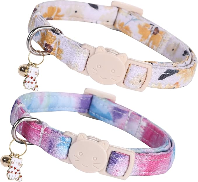 Elegant little tail 2 Pack Cat Collar- Sunflower Print Cotton Breakaway Cat by Elegantlittletail