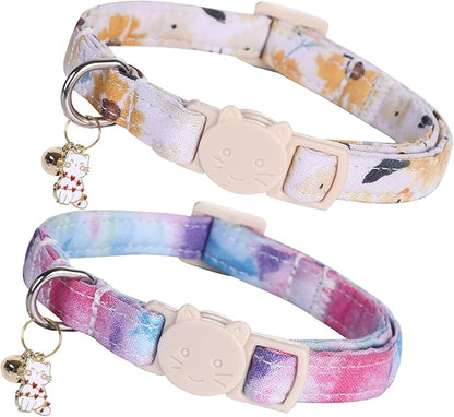 Elegant little tail 2 Pack Cat Collar- Sunflower Print Cotton Breakaway Cat by Elegantlittletail