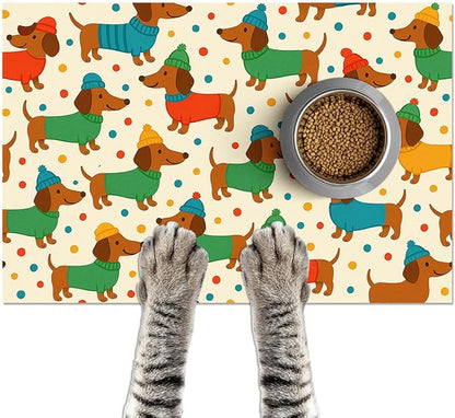 Cute Dachshund Dogs Pet Food Mat Spill-Proof Pet Feeding Mat by HOMETITUTE