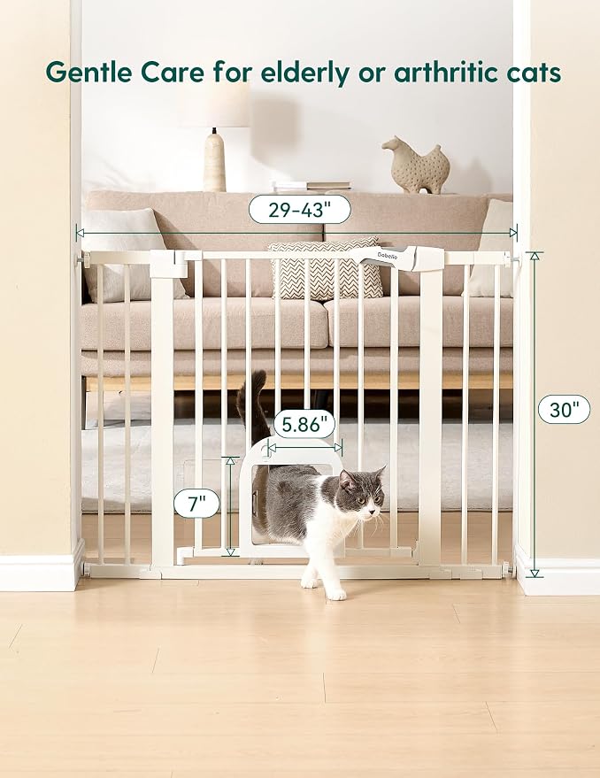 Babelio Baby Gate with Adjustable Cat Door, 29-43" Auto Close Durable Pet door - Image 4