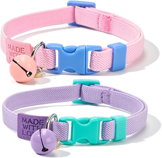 Elastic Cat Collar 2 Pack of Safety Quick Release Cat Collars by YUDOTE