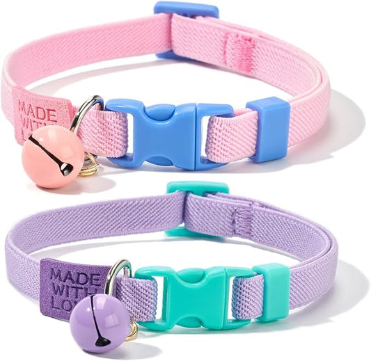 Elastic Cat Collar 2 Pack of Safety Quick Release Cat Collars by YUDOTE