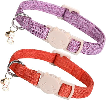 Elegant little tail 2 Pack Cat Collar- Halloween Orange&Purple Linnet Cat by Elegantlittletail