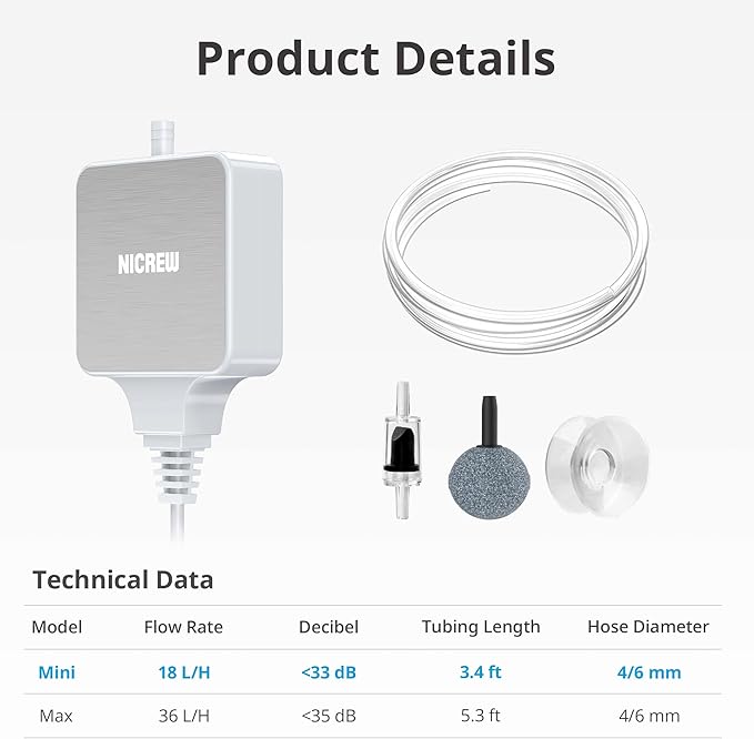NICREW Nano Silent Aquarium Air Pump White, Aquarium Aerator - Image 6