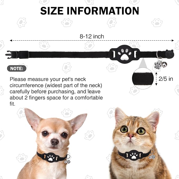 AirTag Cat Collar with Bells, Soft Velvet Cat Collar Breakaway with Airtag - Image 3